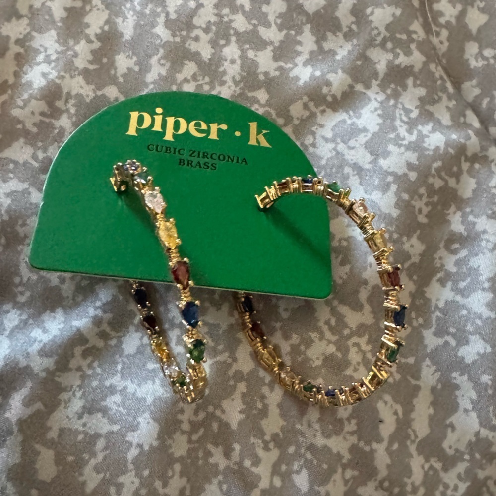 Piper Gold Hoops Earrings with Colorful Stones - Picture 2 of 4